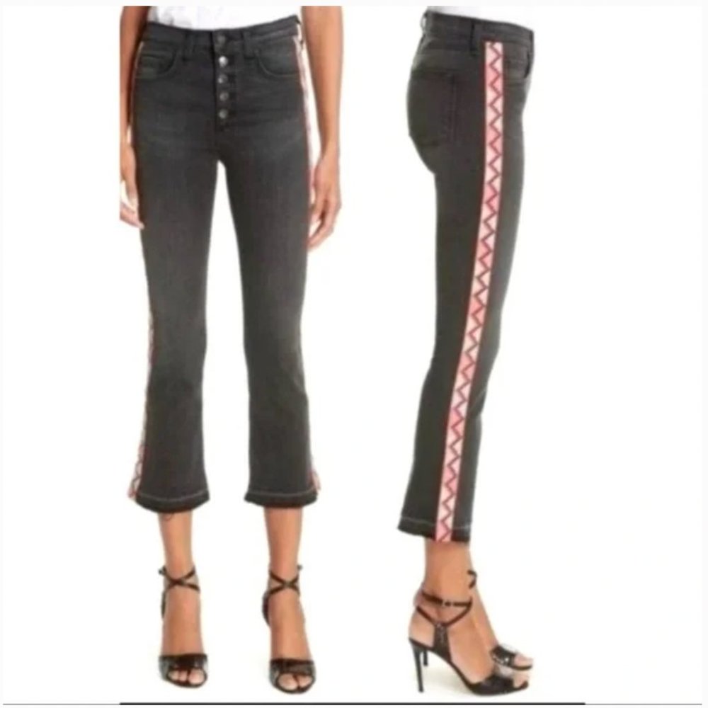 Veronica Beard 10" Carolyn Baby Boot Crop‎ Jeans Frayed Aztec Tuxedo Size 28